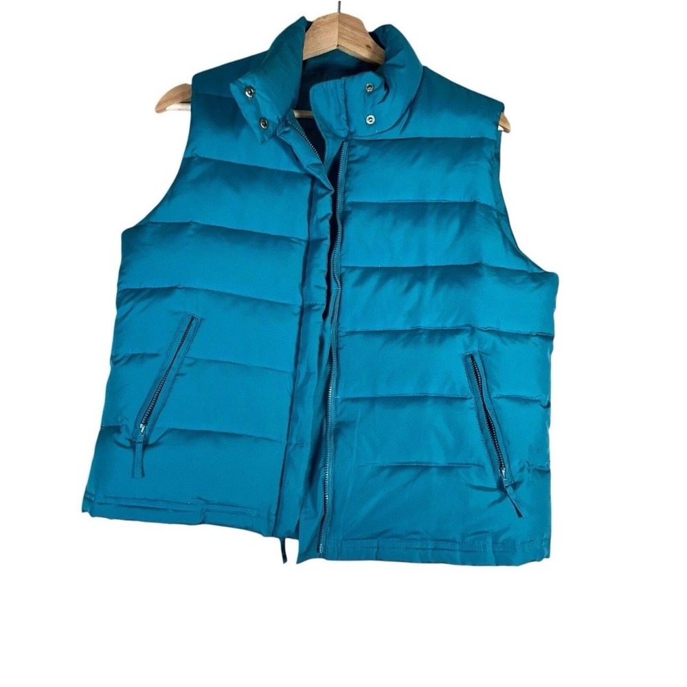 Mossimo Puffer Vest Womens Large Teal Blue Down Feather Blend Zip Up Winter Warm